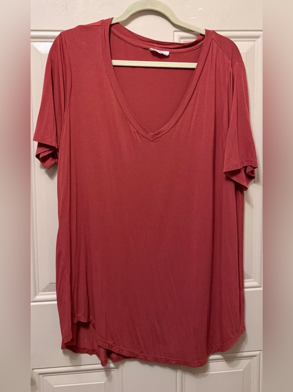 Zenana V Neck Short Sleeved Tunic in Rust Size 1X